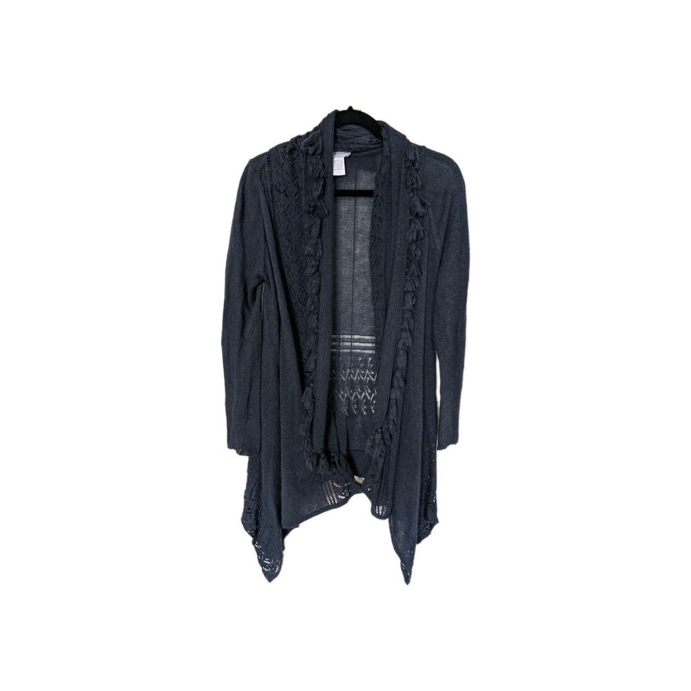 Soft Surroundings Waterfall Cardigan Whimsical Cashmere Blend Blue Gray S